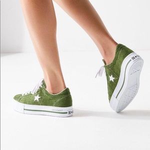 Converse X Mademe Green Corduroy Platform Sneakers